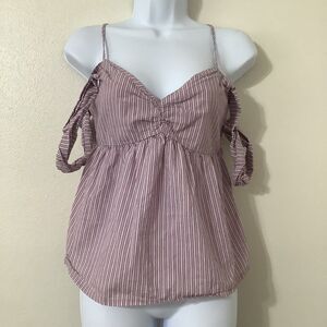 Socialite Purple Striped Babydoll Feminine Smocked Casual Strappy Top S